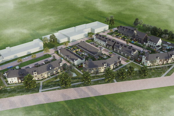 Artist impression, situatietekening  project Grave, Waterlinie (Opent de afbeelding vergroot weer)